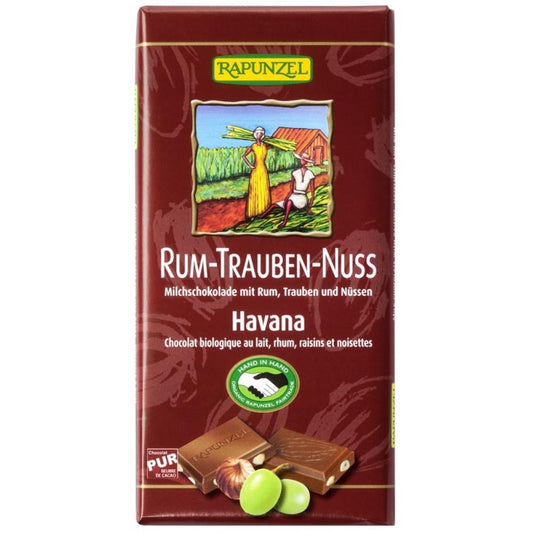 Ciocolata bio cu stafide alune si rom 100g Rapunzel
