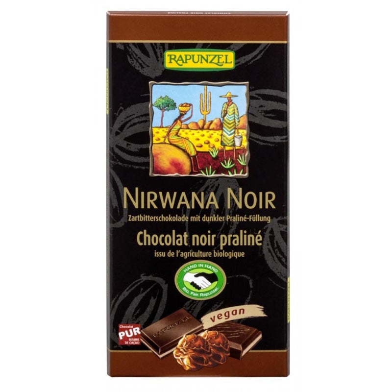 Ciocolata Bio Nirwana neagra cu praline 55% cacao 1