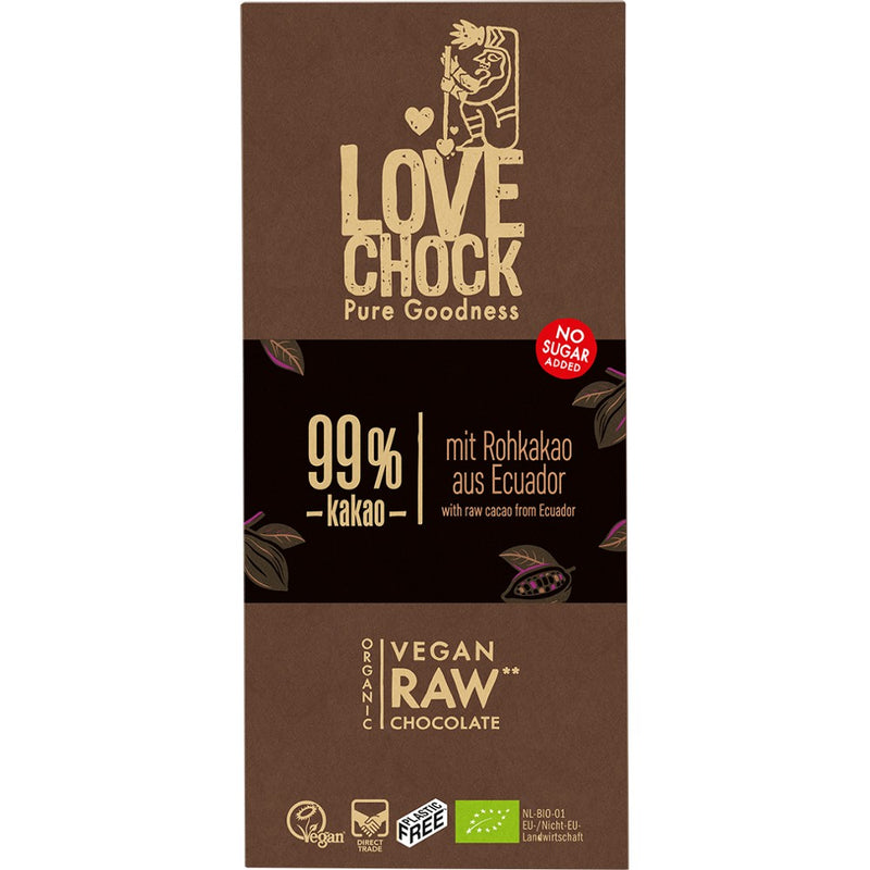 Ciocolata raw vegana extreme dark 99% cacao, 70g, lovechock 1