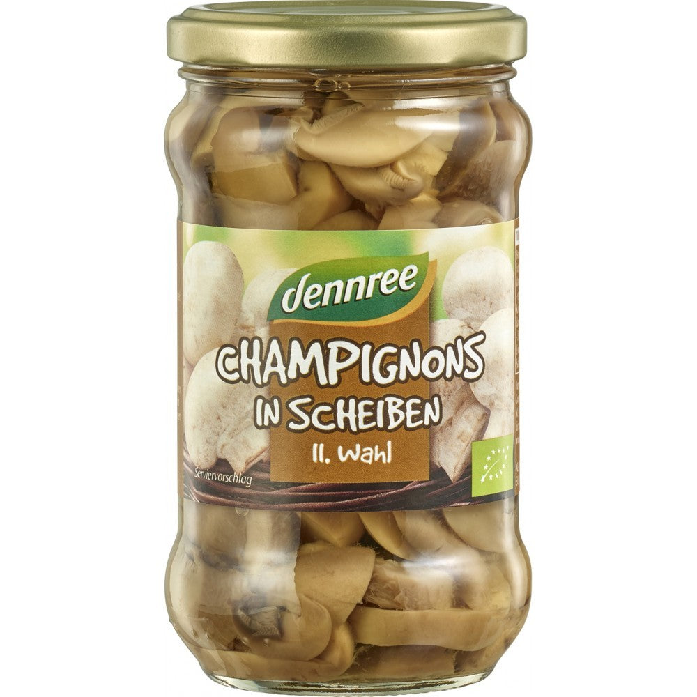 Ciuperci champignon feliate bio în borcan de sticlă, dennree, 280g.