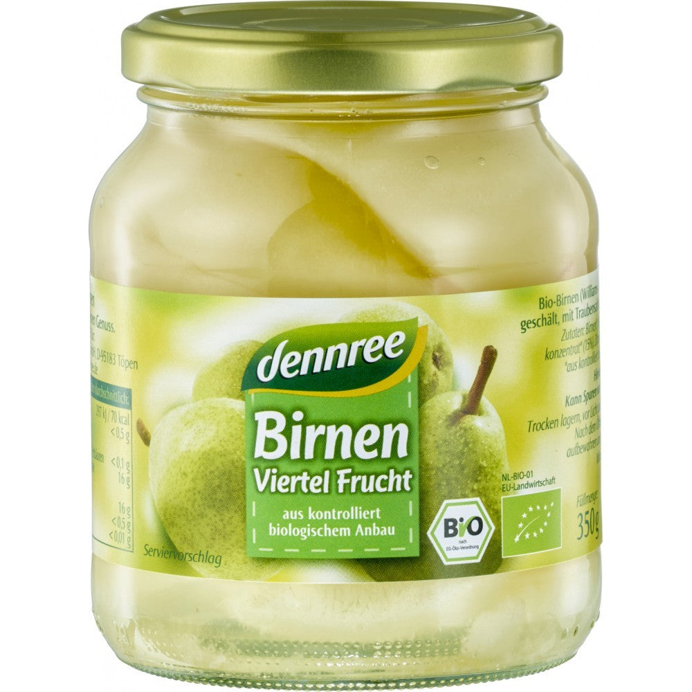 Compot bio pere Williams Dennree, borcan 350g, capac verde.