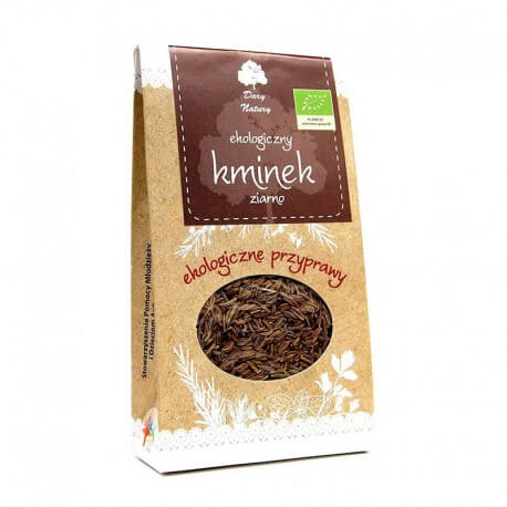 Condiment chimen ecologic 60g Dary Natury, ambalaj maro, etichetă certificată organic.