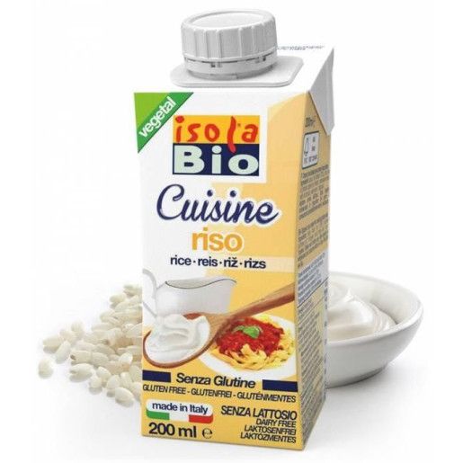 Crema vegetală din orez pentru gătit, bio, ambalaj 200ml, Isola Bio, alb, fără gluten.
