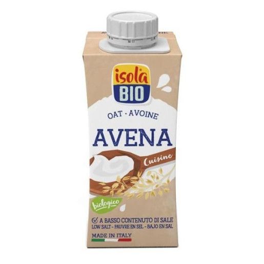 Crema din ovăz pentru gătit Isola Bio 200ml, bio, ambalaj bej cu logo colorat.