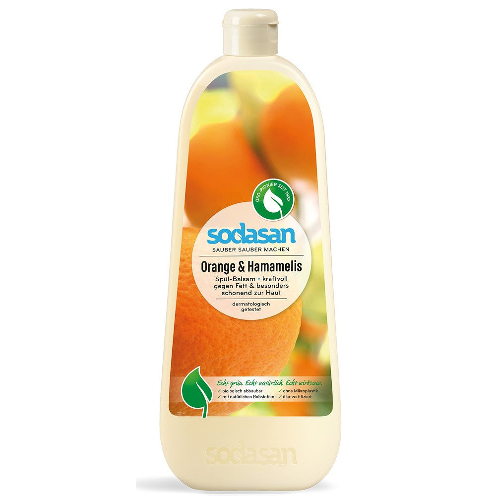Detergent vase lichid cu balsam, bio, portocala, 1l, sodasan