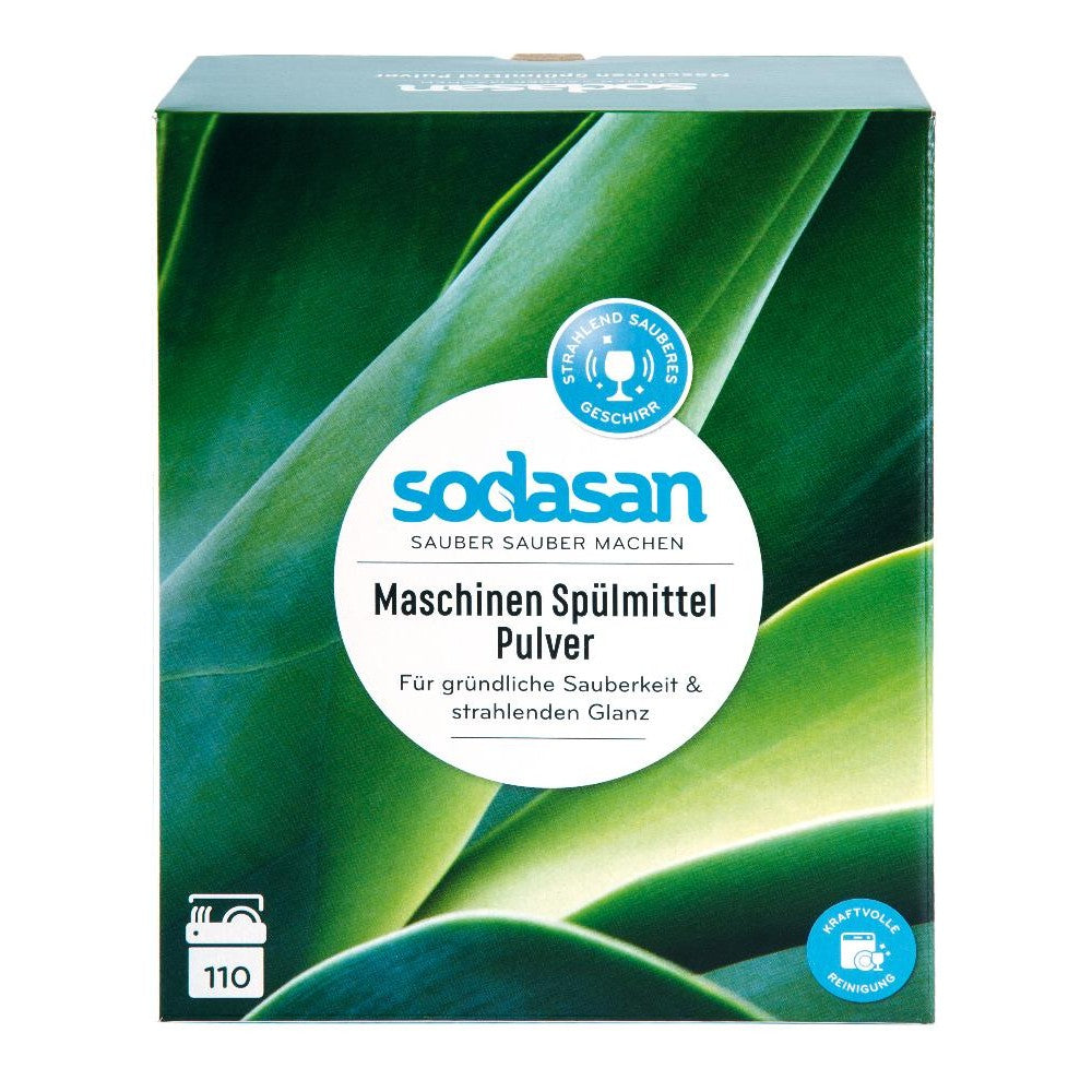 Detergent pudră Sodasan bio pentru mașina de spălat vase, cutie verde 1.65kg.