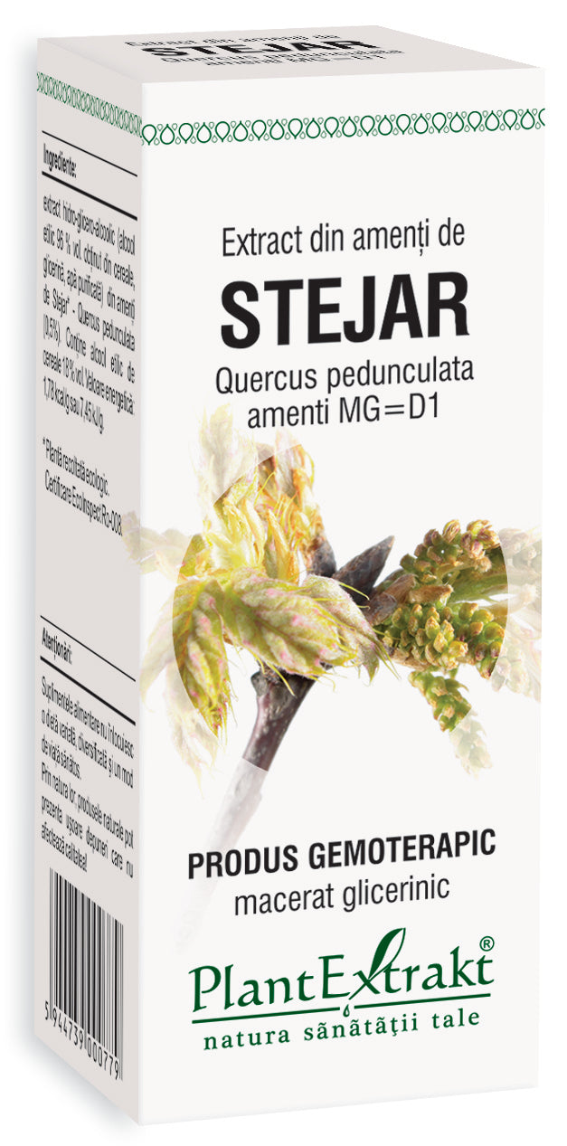 Extract din amenti de stejar PlantExtrakt, 50 ml, ambalaj alb cu imprimeu verde.