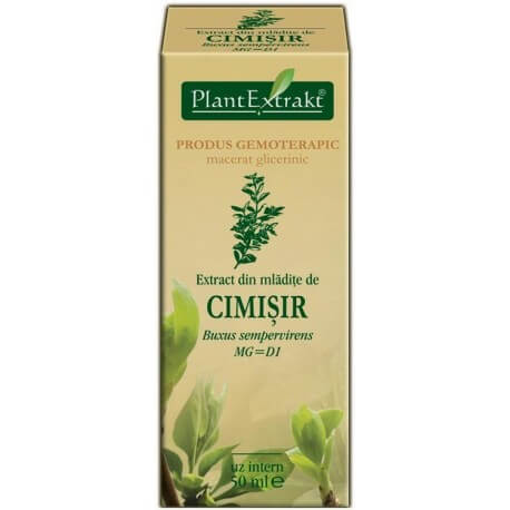 Cutie Extract din mladite de cimisir 50ml Plantextrakt, etichetă verde-alb, imagine plante.