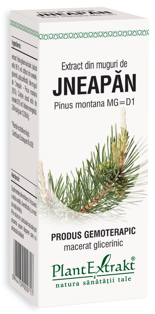 Extract gemoterapic din muguri de Jneapăn, 50 ml, cutie albă cu imagine Pinus montana