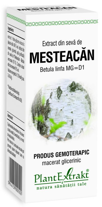 Extract din seva de mesteacăn 50 ml, cutie albă cu text verde și imagine copac.
