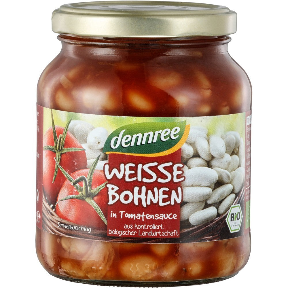 Fasole alba in sos de rosii bio Dennree, 350g