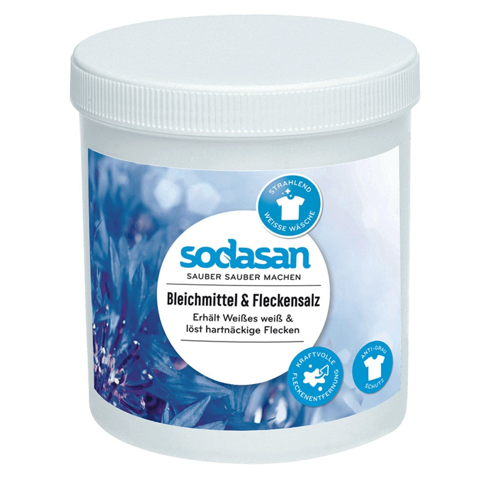 Înălbitor bio pe bază de oxigen Sodasan 500g, ambalaj alb cu etichetă albastră.