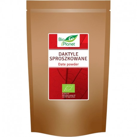 Indulcitor Pudra de Curmale Bio 300g Bio Planet, ambalaj maro, etichetă roșie.