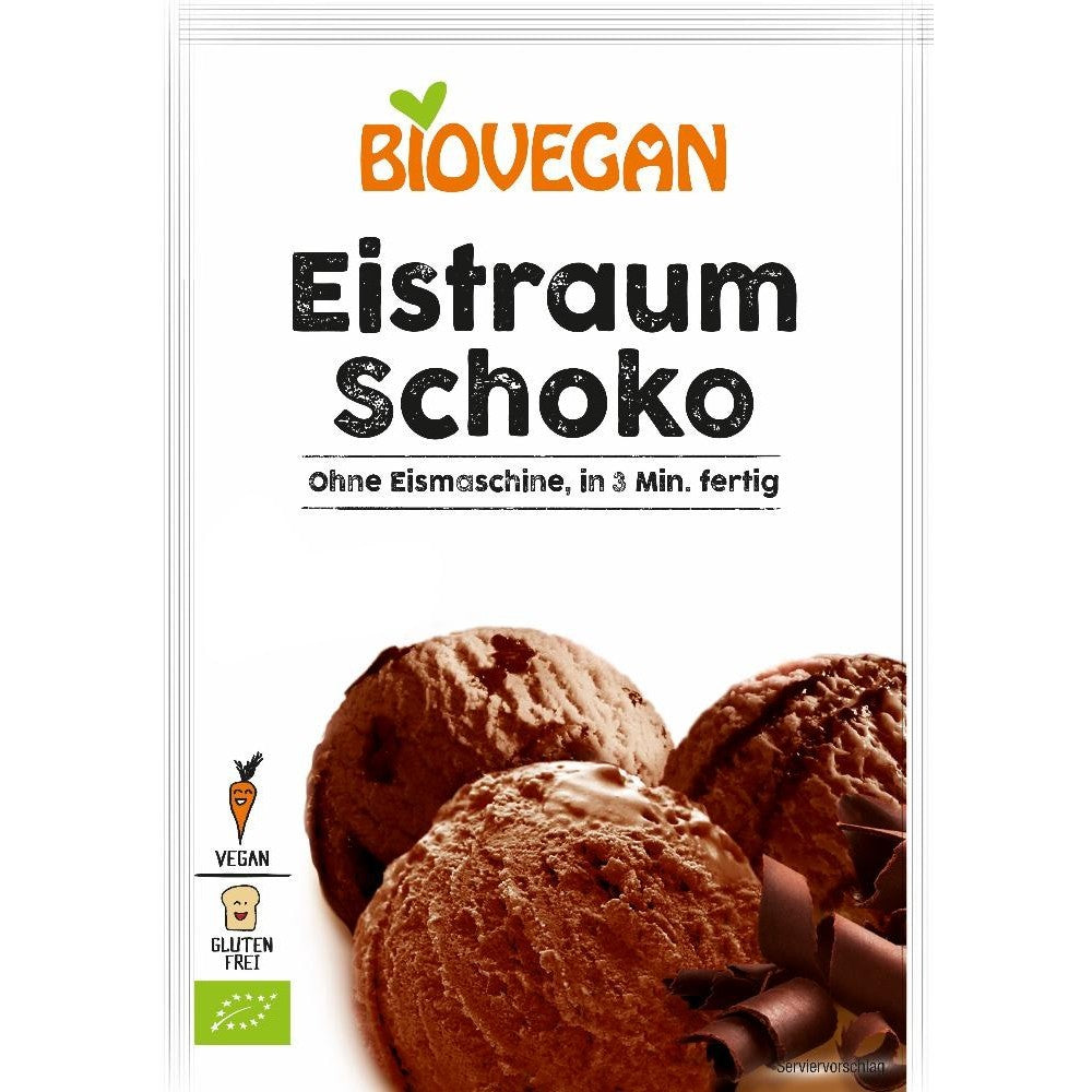 Inghetata cacao pudra fara gluten bio 89g Biovegan cu chipsuri de ciocolata.