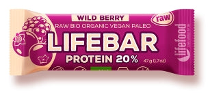  Baton proteic cu fructe de padure raw, bio, 47g, Lifebar                                               