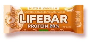  Baton proteic cu nuci si vanilie raw, bio, 47g, Lifebar                                                