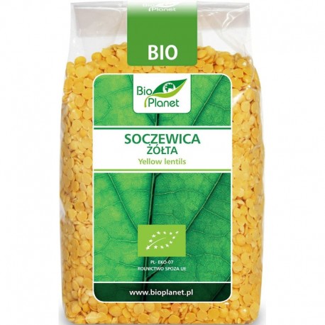 Linte galbenă Bio Planet 400g ambalată, etichetă verde, fără gluten.