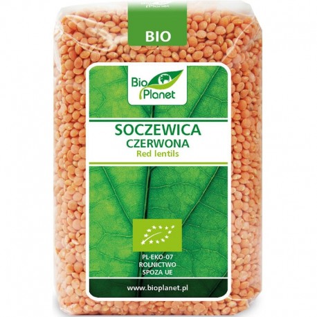 Linte Rosie Bio Planet 500g, ambalaj transparent, etichetă verde, boabe decorticate portocalii.