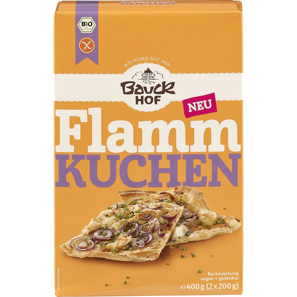 Mix de faină tartă de ovăz fără gluten 400g BauckHof, ambalaj portocaliu cu detalii violet.