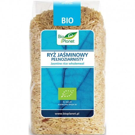 Orez Jasmin Brun Bio 500g Bio Planet, ambalaj transparent, etichetă albastră, ingrediente organice.