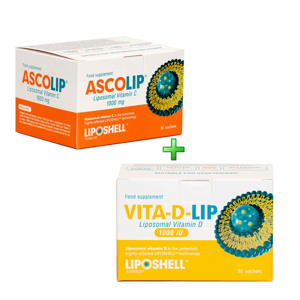  Pachet vitamina c lipozomala ascolip 1000mg + vitamina d lipozomala vita-d-lip 1000ui