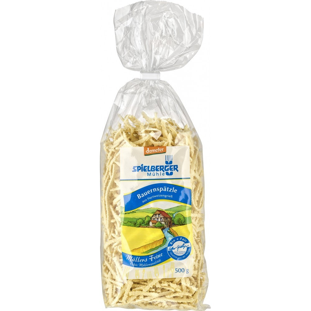 Paste bavareze Spaetzle Demeter Spielberger 500g, culoare galben pai, ambalaj transparent.