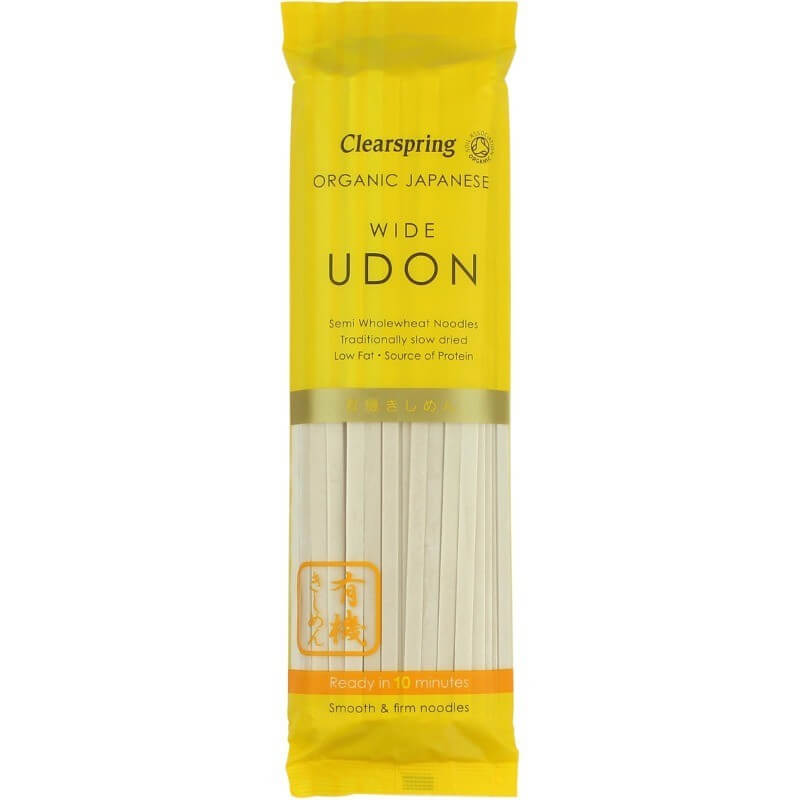 Clearspring paste udon late bio, pachet galben, 200g, din făină semiintegrală de grâu.