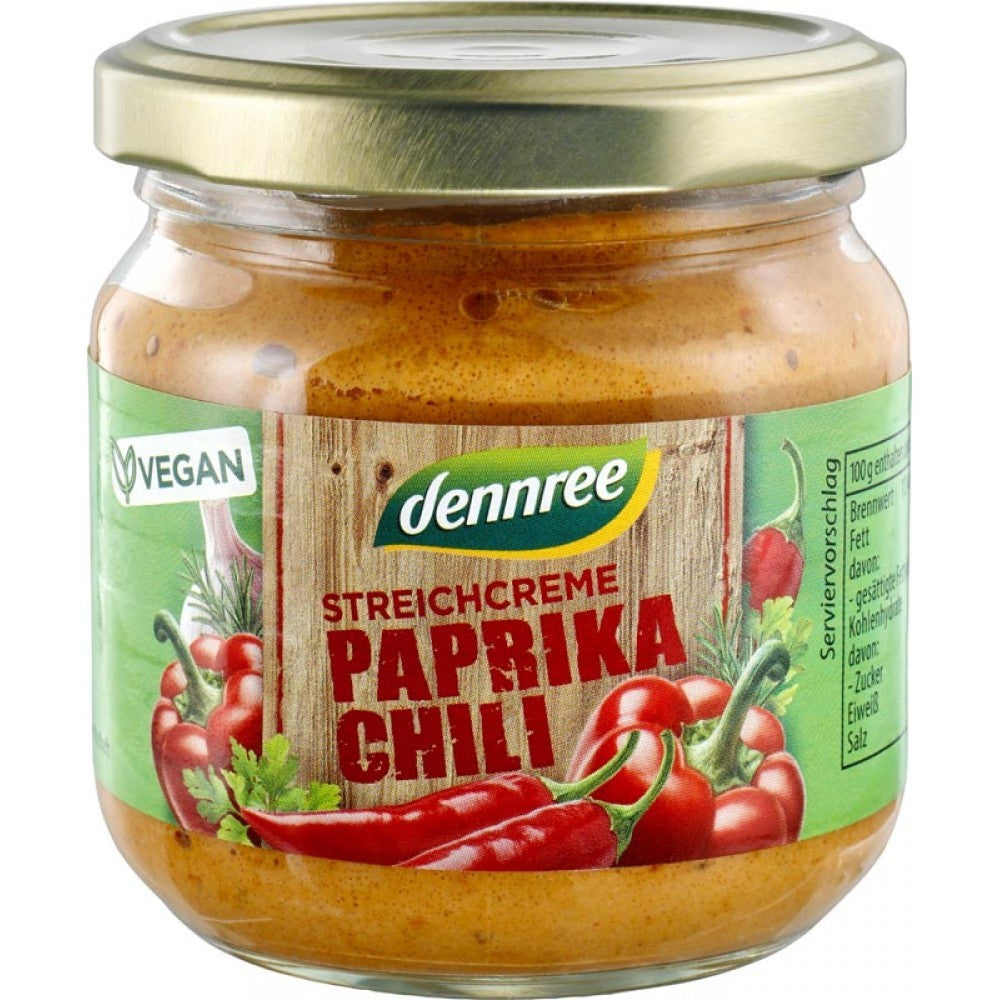 Crema tartinabila cu ardei rosu si chilli, bio, 180g, dennree