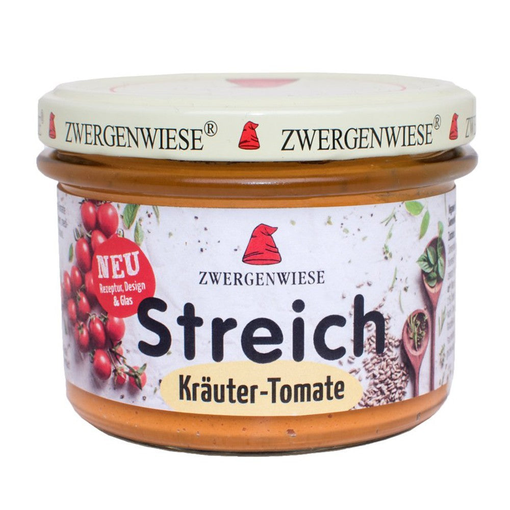 Pate vegetal cu ierburi și tomate, ambalaj sticlă 180g Zwergenwiese fără gluten.
