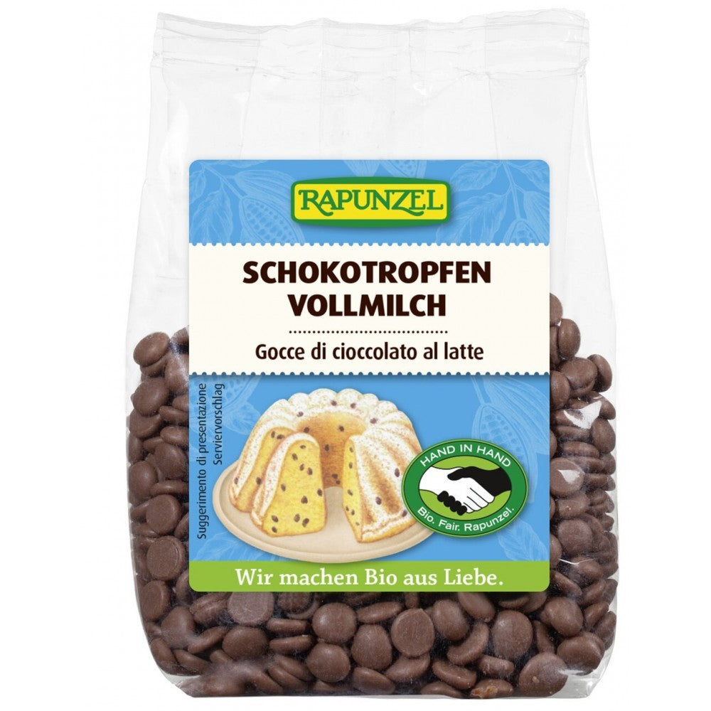 Picaturi de ciocolata bio din lapte integral 100g Rapunzel
