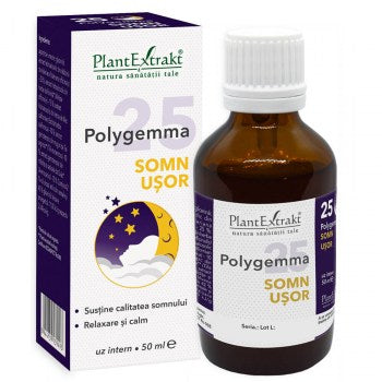 Polygemma 25 somn ușor 50ml, ambalaj maro și cutie mov, PlantExtrakt.