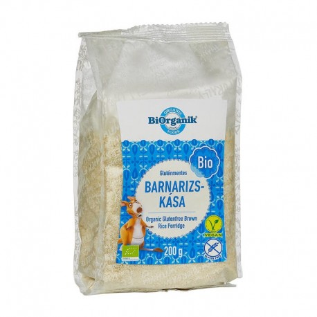 Porridge Bio fără gluten, pachet 200g, orez brun BiOrganik, etichetă albastră.