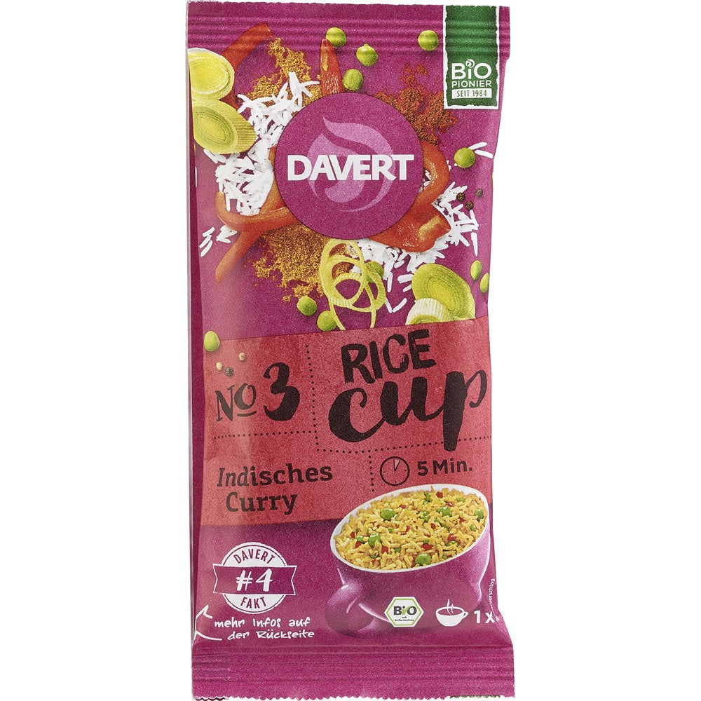 Portie de orez cu curry indian bio, 67g, davert