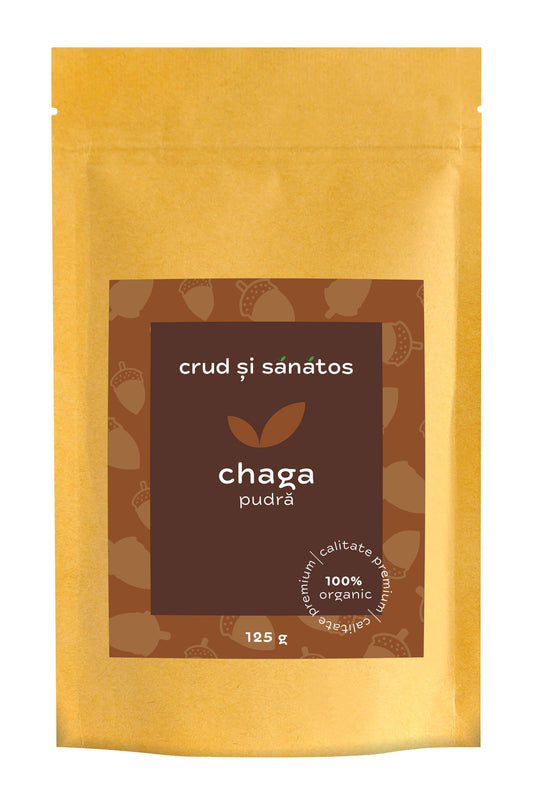 Chaga pudra, bio, 125g, crud si sanatos