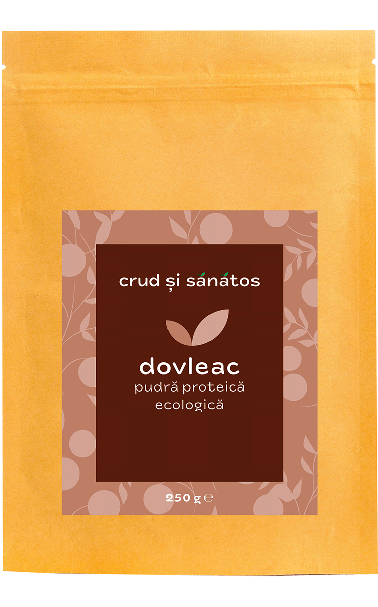 Pudră proteică de dovleac bio 250g, ambalaj maro și galben.