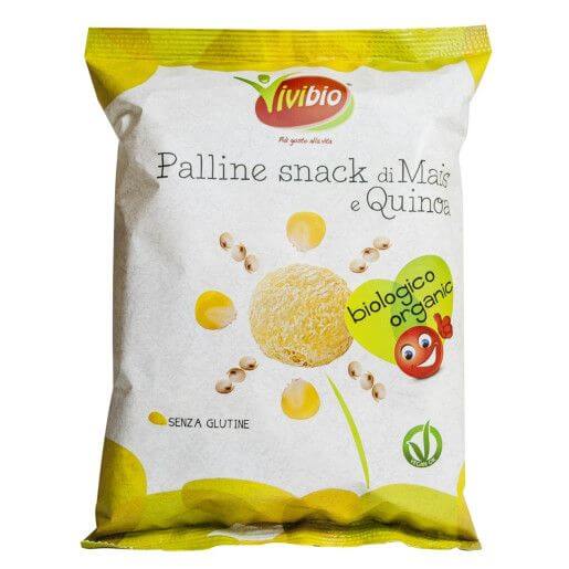 Pufuleți din porumb și quinoa bio fără gluten, ambalaj galben-verde, 40g, Vivibio.