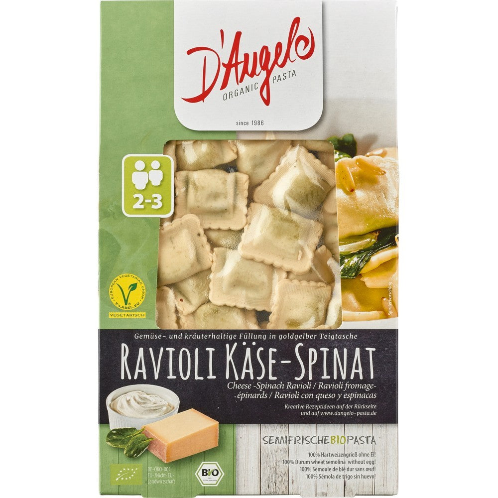 Raviolli bio cu umplutura de branza si spanac 250g DAngelo