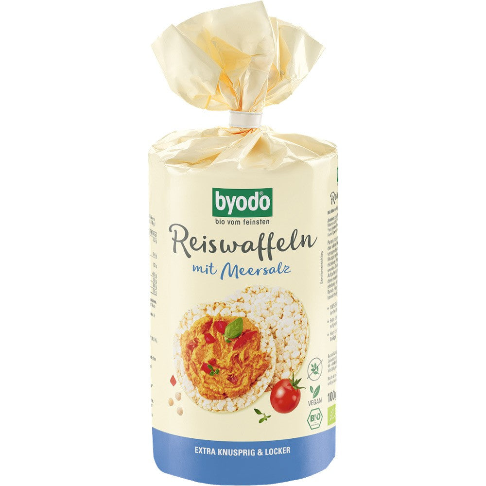 Rondele orez integral bio Byodo cu sare fără gluten, ambalaj 100g.