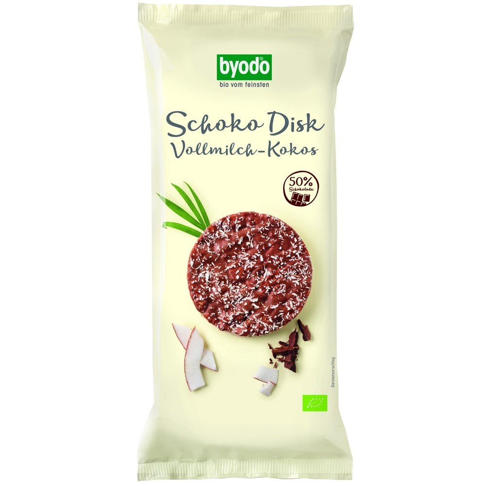 Rondele din orez integral cu ciocolata si cocos, 70g, byodo