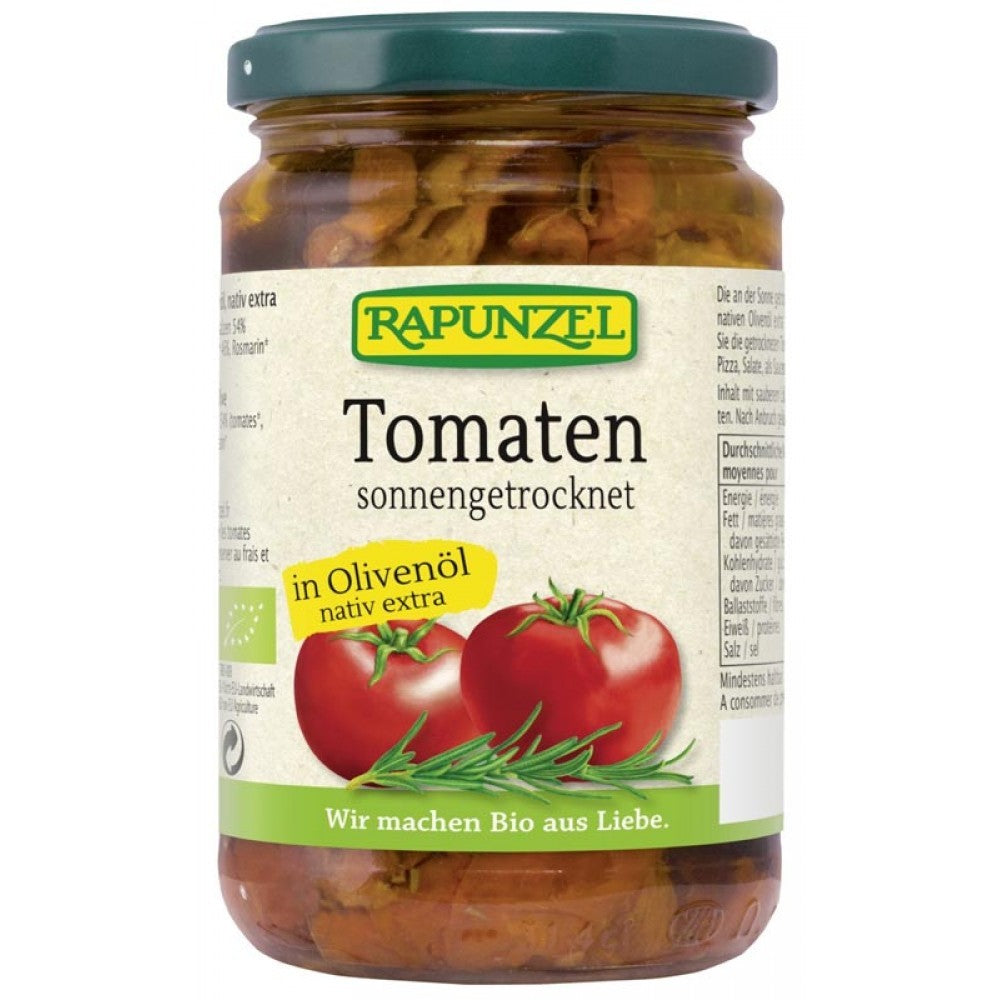 Rosiile bio uscate Rapunzel conservate in ulei extravirgin de masline ecologic, 275g.