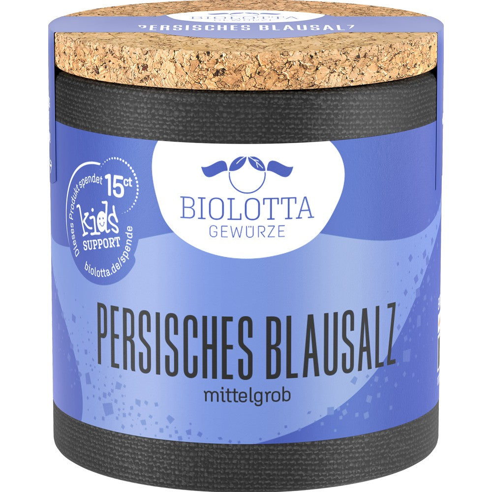 Sare albastră persană BioLotta 100g, ambalaj albastru cu capac de plută.