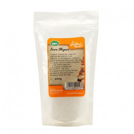 Sare Nigari 200g Paradisul Verde, ambalaj plastic alb, etichetă portocalie.