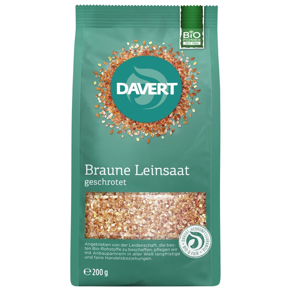 Semințe de in zdrobite Davert 200g, pachet verde, bio, acizi Omega-3.