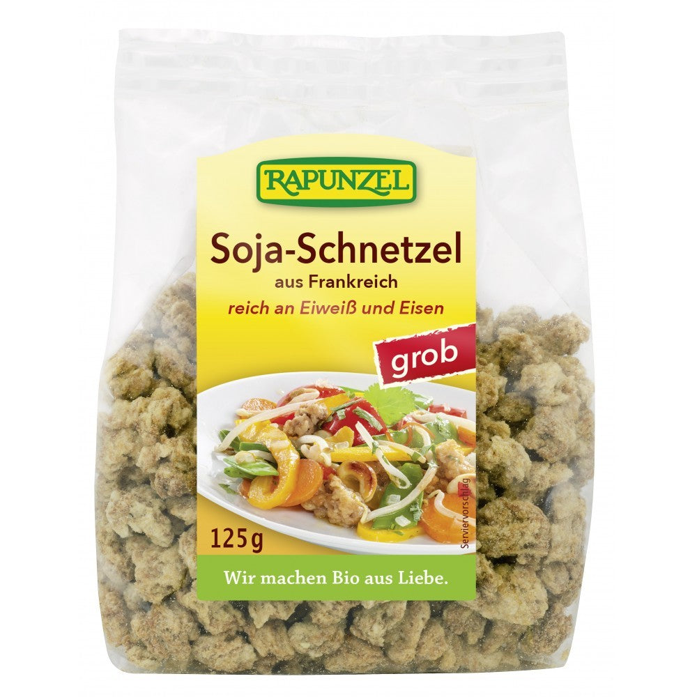 Pachet de soia bucăți mari bio 125g Rapunzel, vegetal, bogat în proteine.