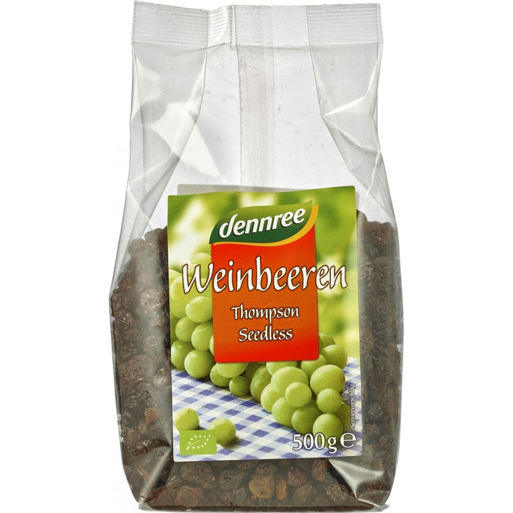 Stafide din struguri Thompson fara samburi 500g Dennree
