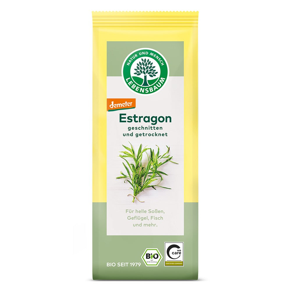 Pachet galben-verde tarhon bio Lebensbaum Demeter 15g cu imaginea plantei.