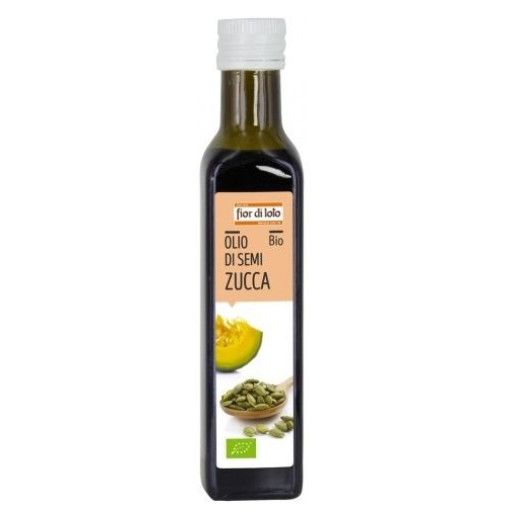 Ulei bio din semințe de dovleac 250ml Fior di Loto presat la rece, etichetă maro.