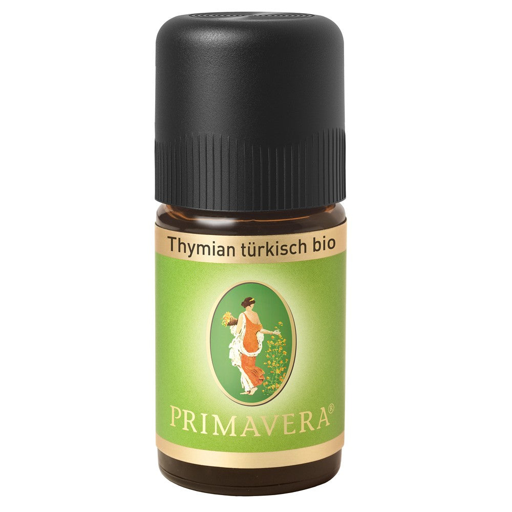 Ulei esențial cimbru turcesc bio 5ml, sticlă maro cu etichetă verde.