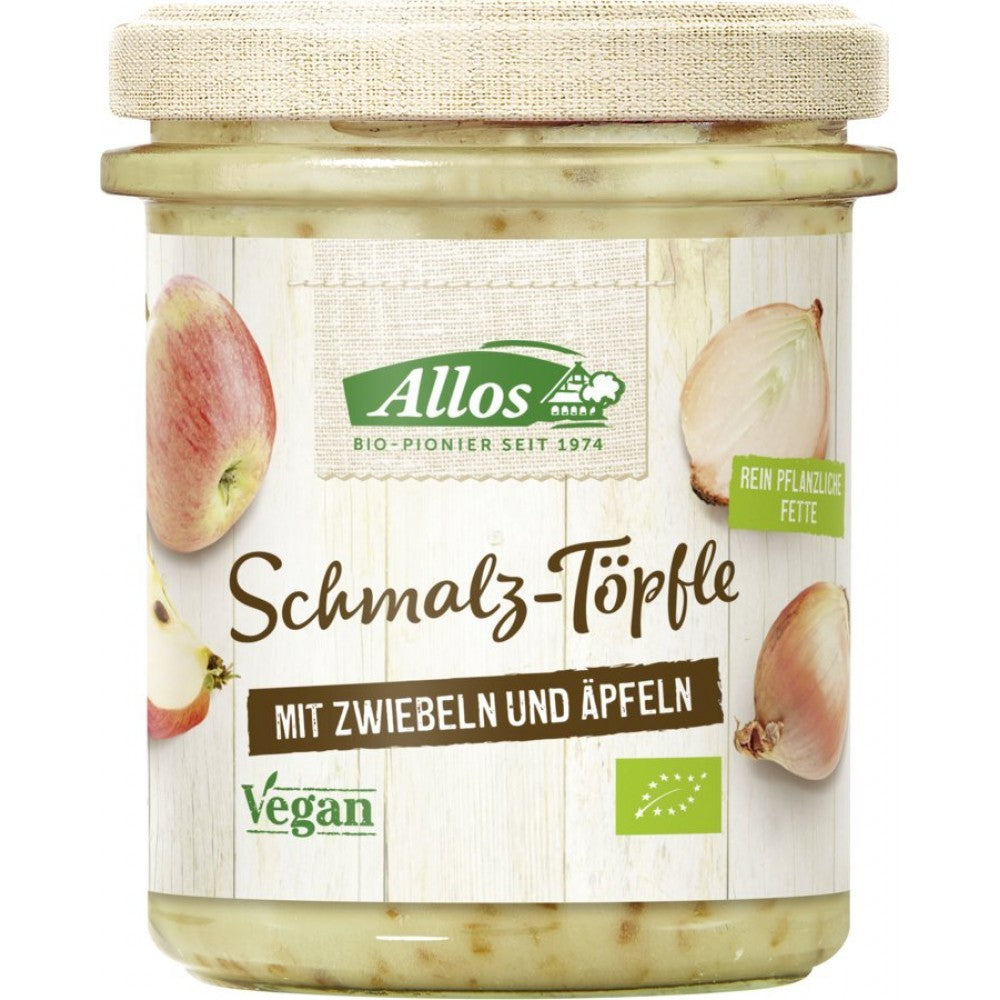 Unsoare BIO vegetală cu ceapă și măr fără gluten, borcan 150g Allos, etichetă eco.