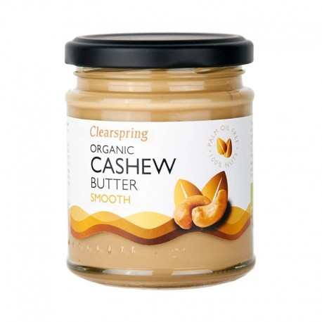 Clearspring Unt de Caju Bio 170g, etichetă albă cu caju ilustrat, capac negru.